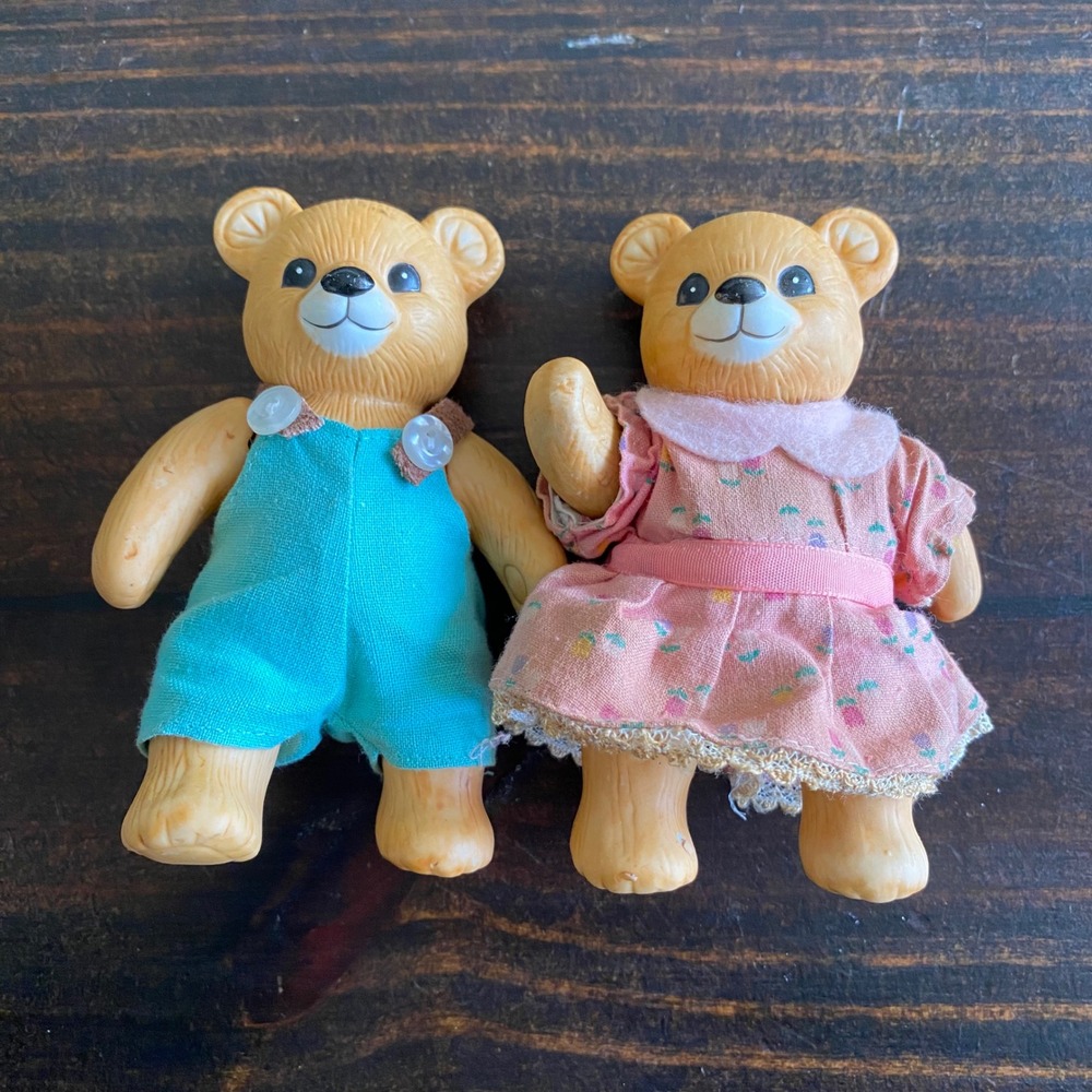 Vintage Ceramic Teddy Bears Jointed‎ Posable Clothes Homco Collectible